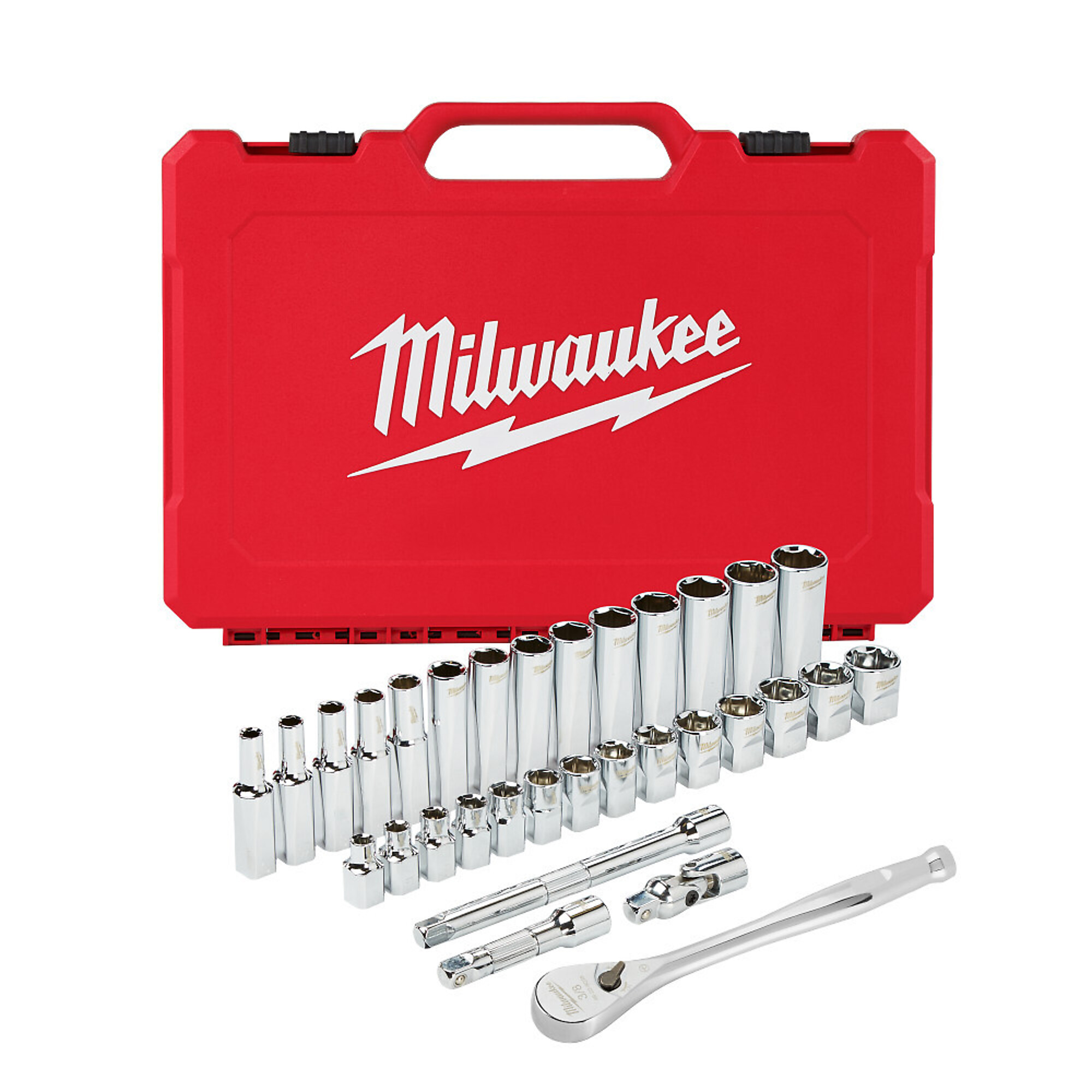 Milwaukee 3/8in.-Drive Ratchet and Socket Set, 32-Pc., Metric, Model# 48-22-9508